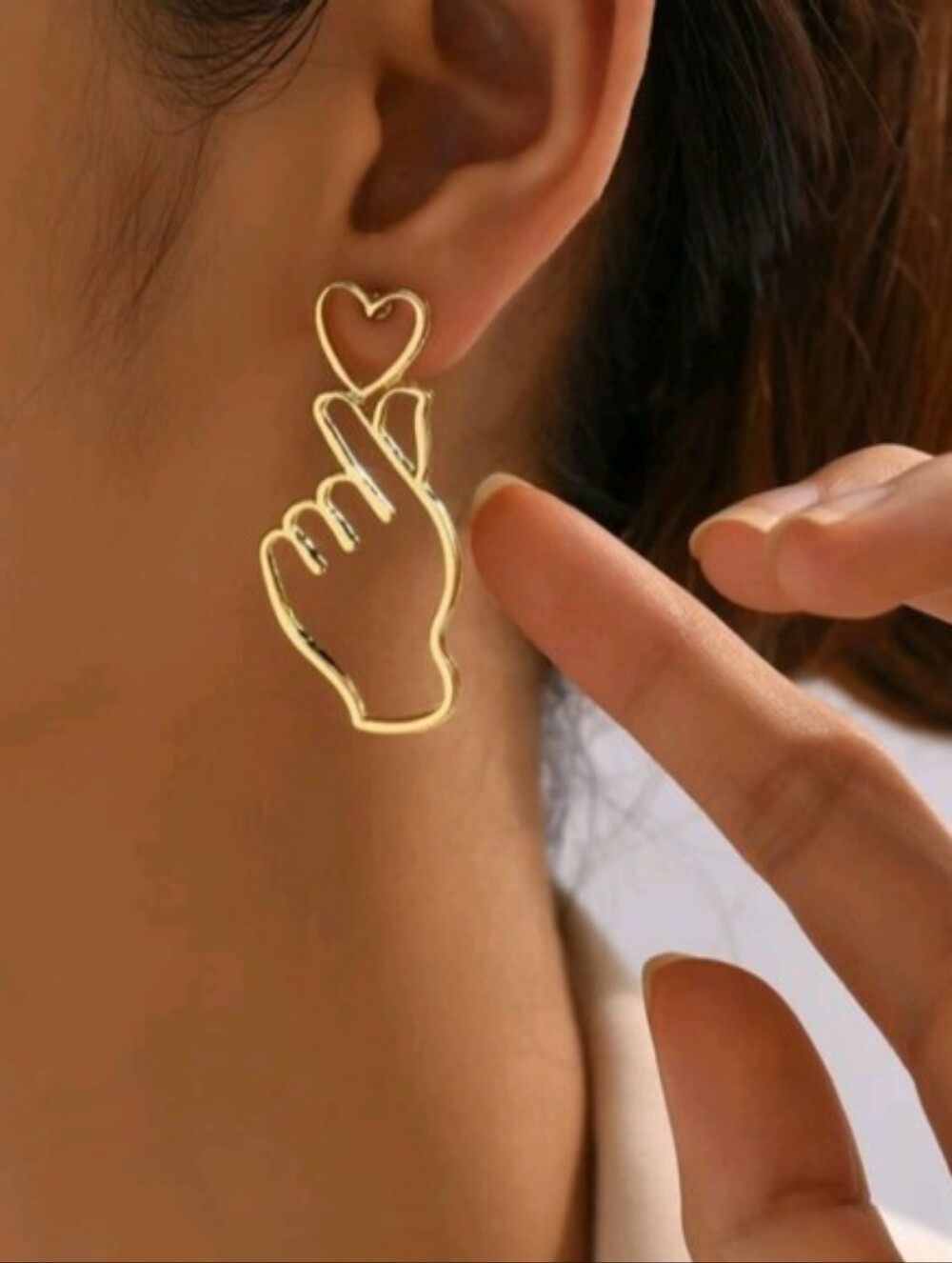 Gold Hand Outline Drop Earrings - Women's Fashion Jewelry - Picture 6 of 7